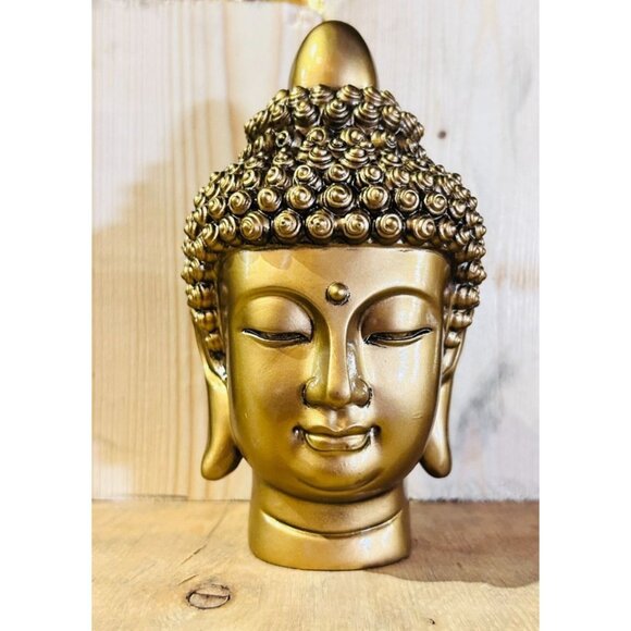 Golden Buddha Head Statue 5 inches - Picture 1 of 9